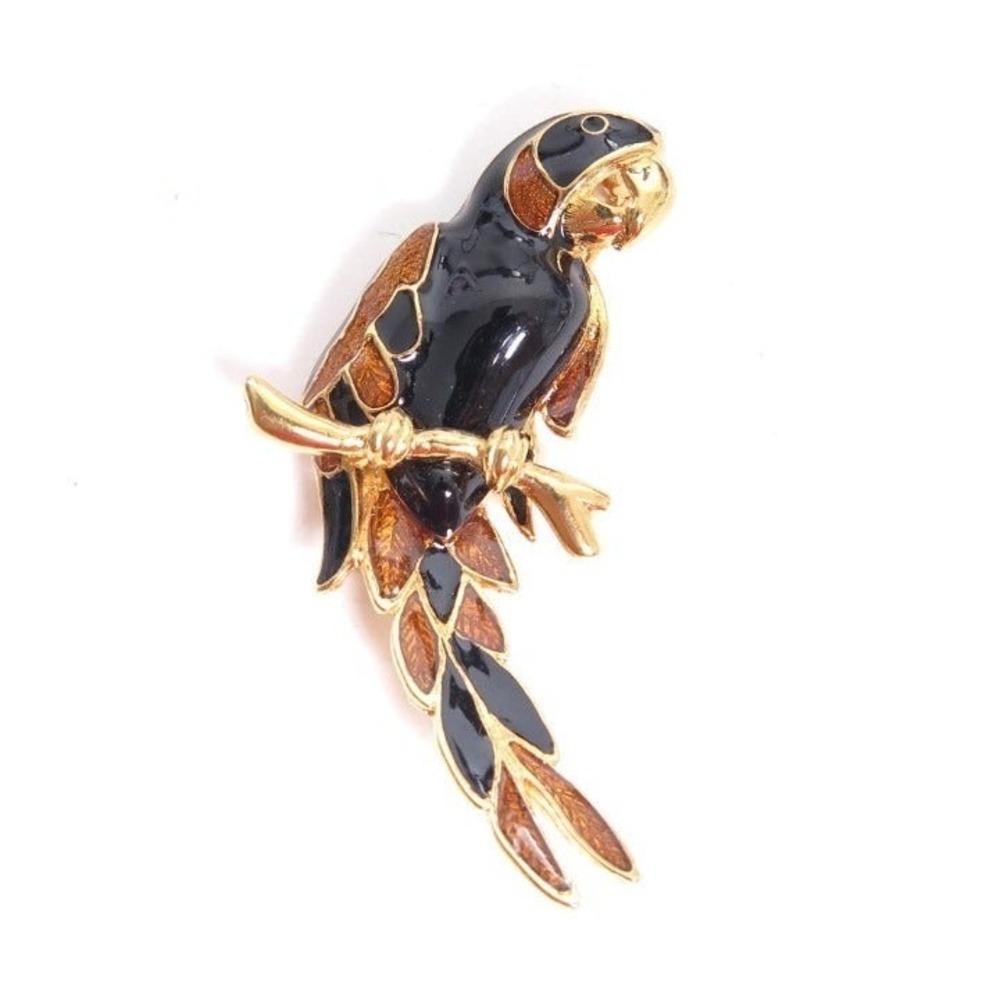 Vintage Gold Plated Enamel Parrot Pin Brooch